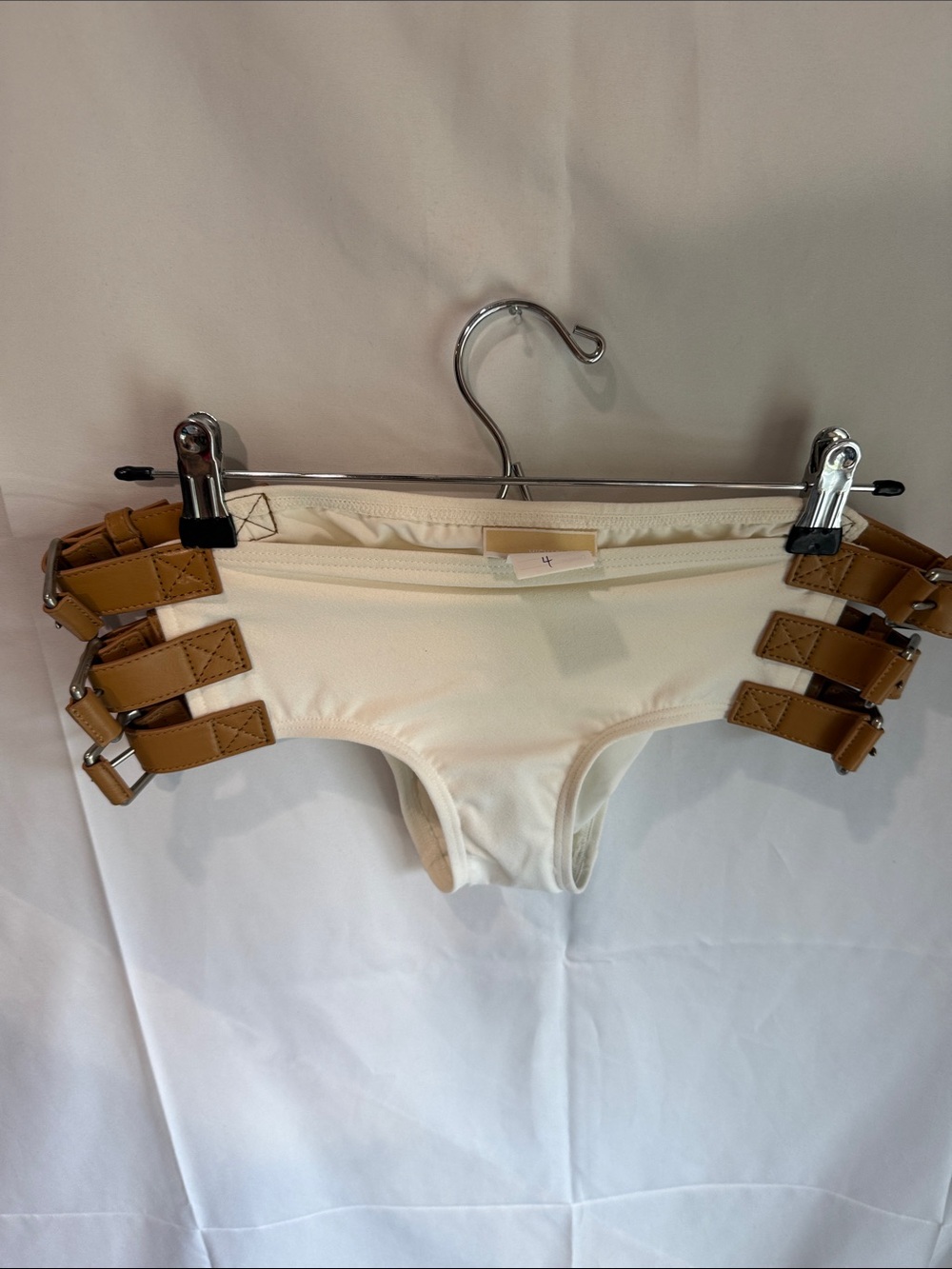 Michael Kors Cream Bikini Bottom with Tan Strap Accents